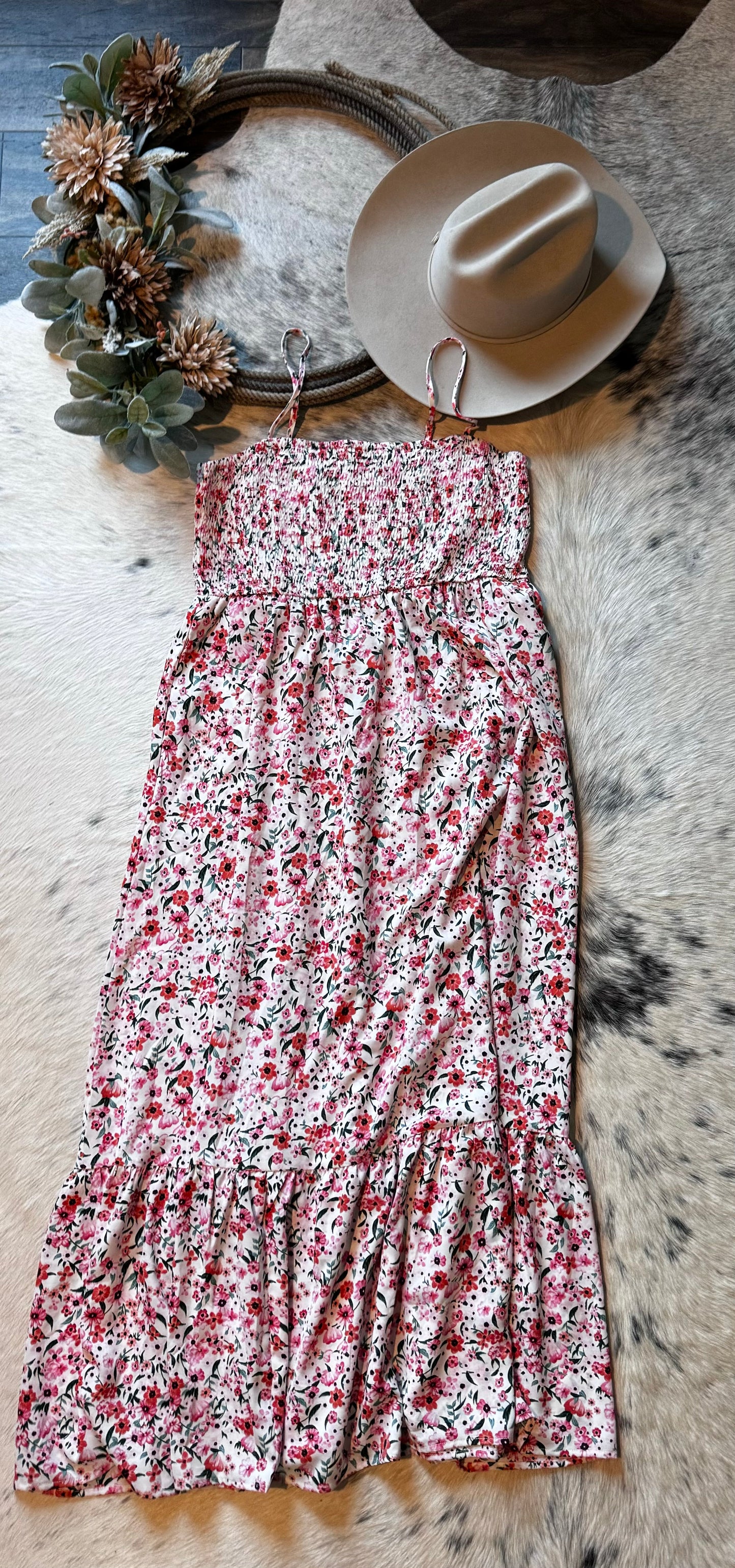 Boho Floral Smocked Ruffled Maxi Dress
