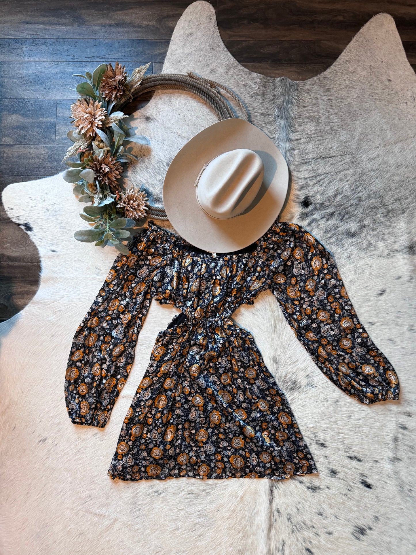 Floral Shadow Print Cut Out Mini Dress with Lining