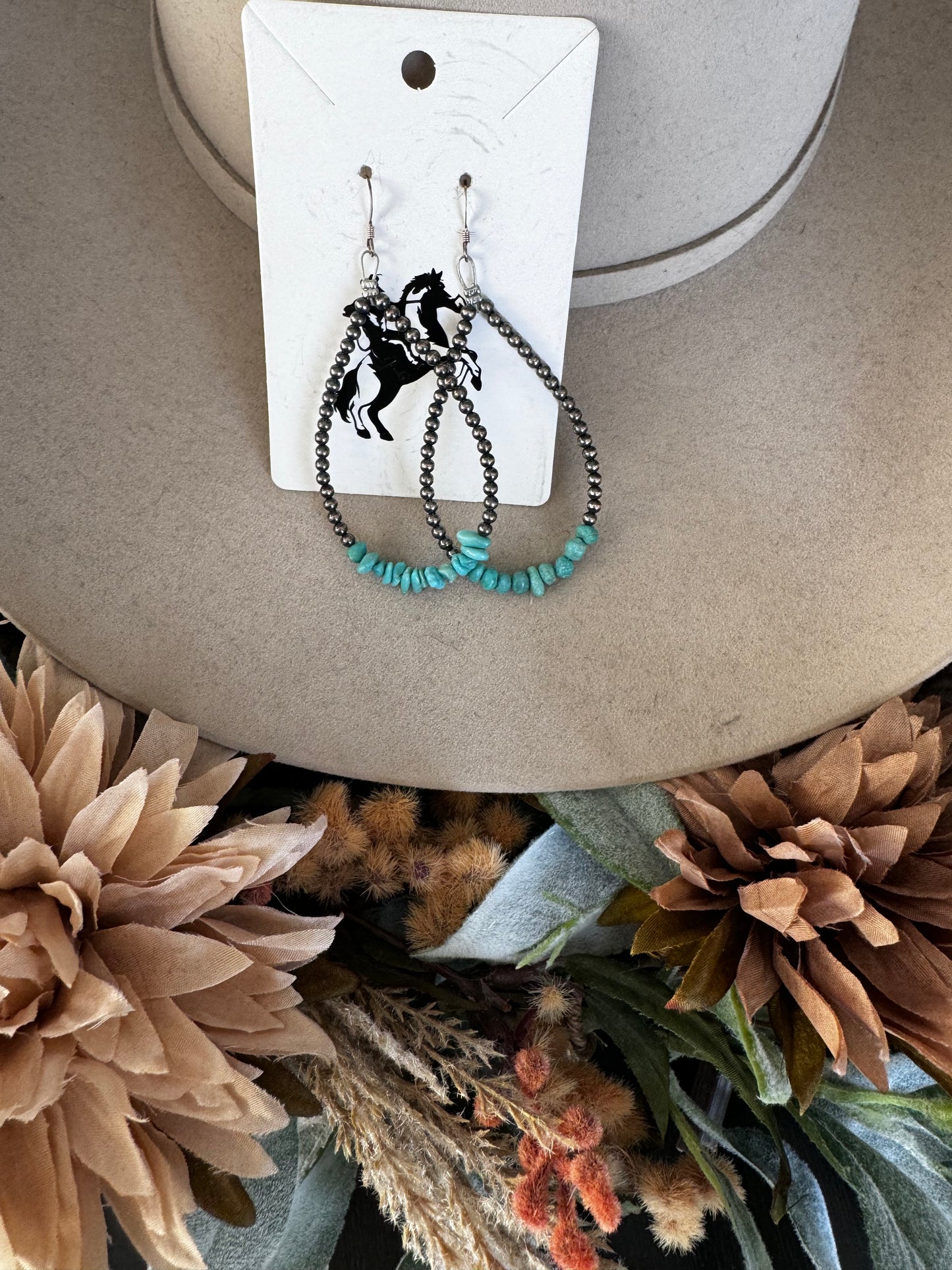 3 mm Sterling Silver Pearls Teardrop with Turquoise Nuggets