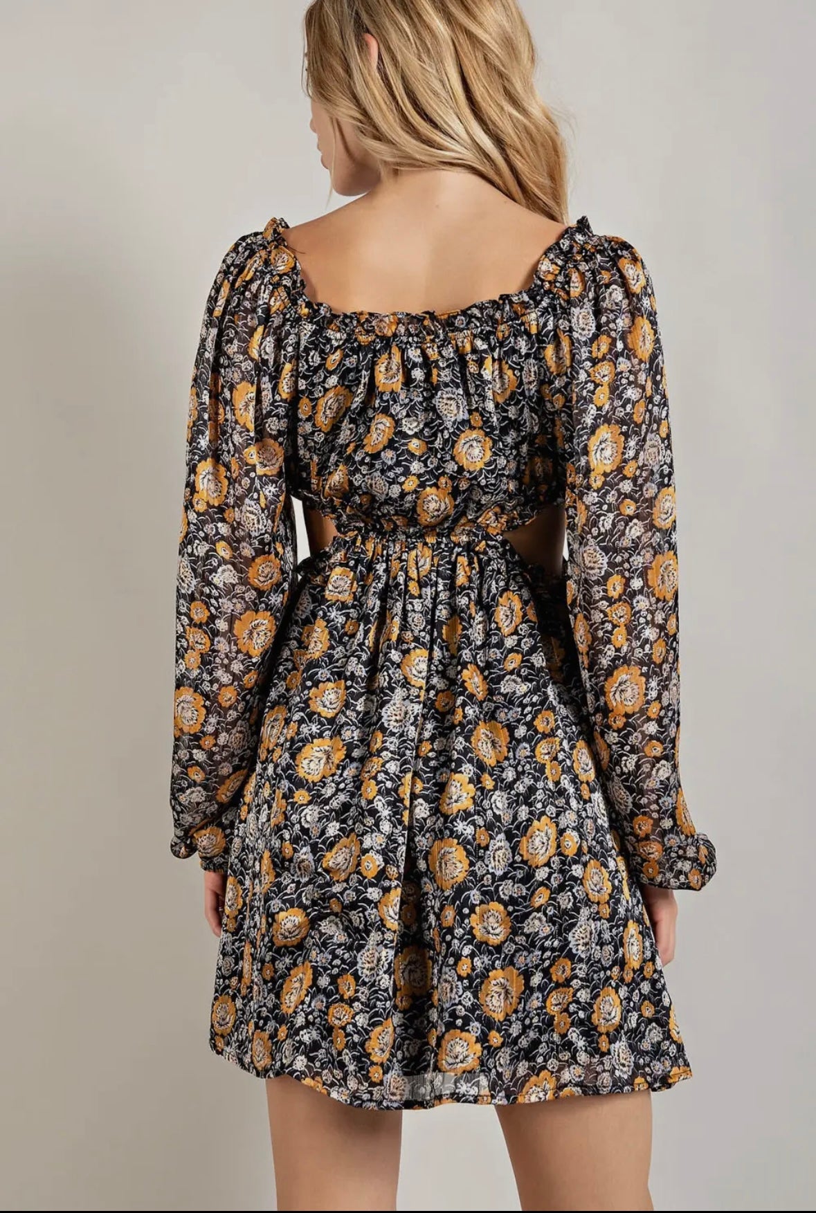 Floral Shadow Print Cut Out Mini Dress with Lining