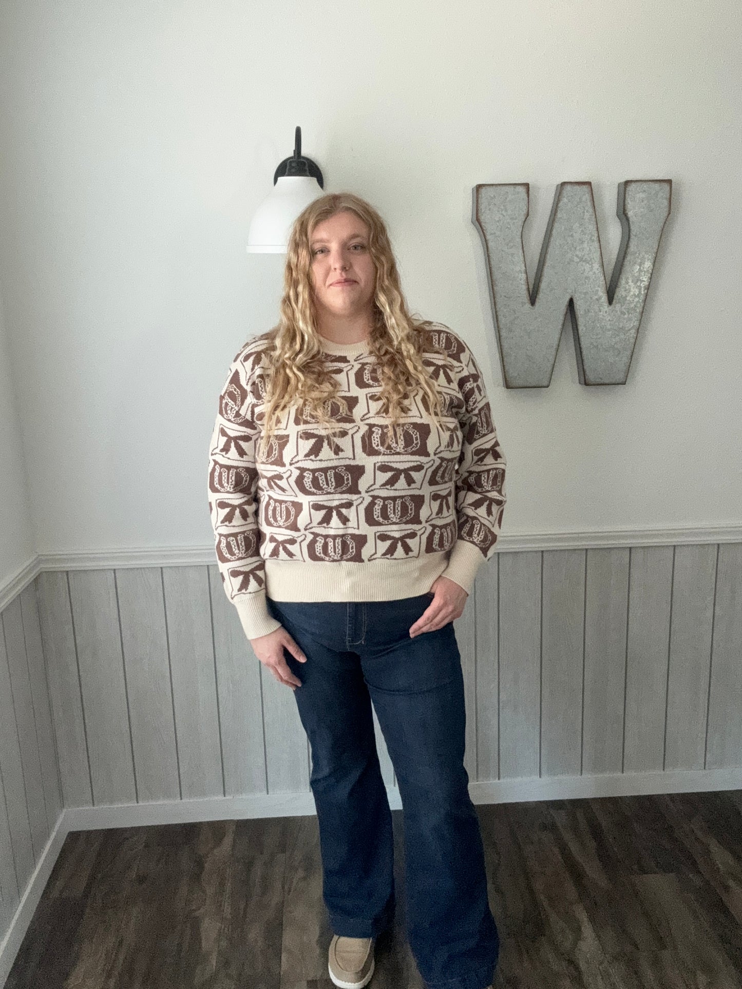 Bows Horseshoes Pattern Western Sweater