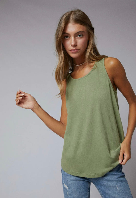 Sleeveless Back Lace Patch Crinkle Knit Swing Top