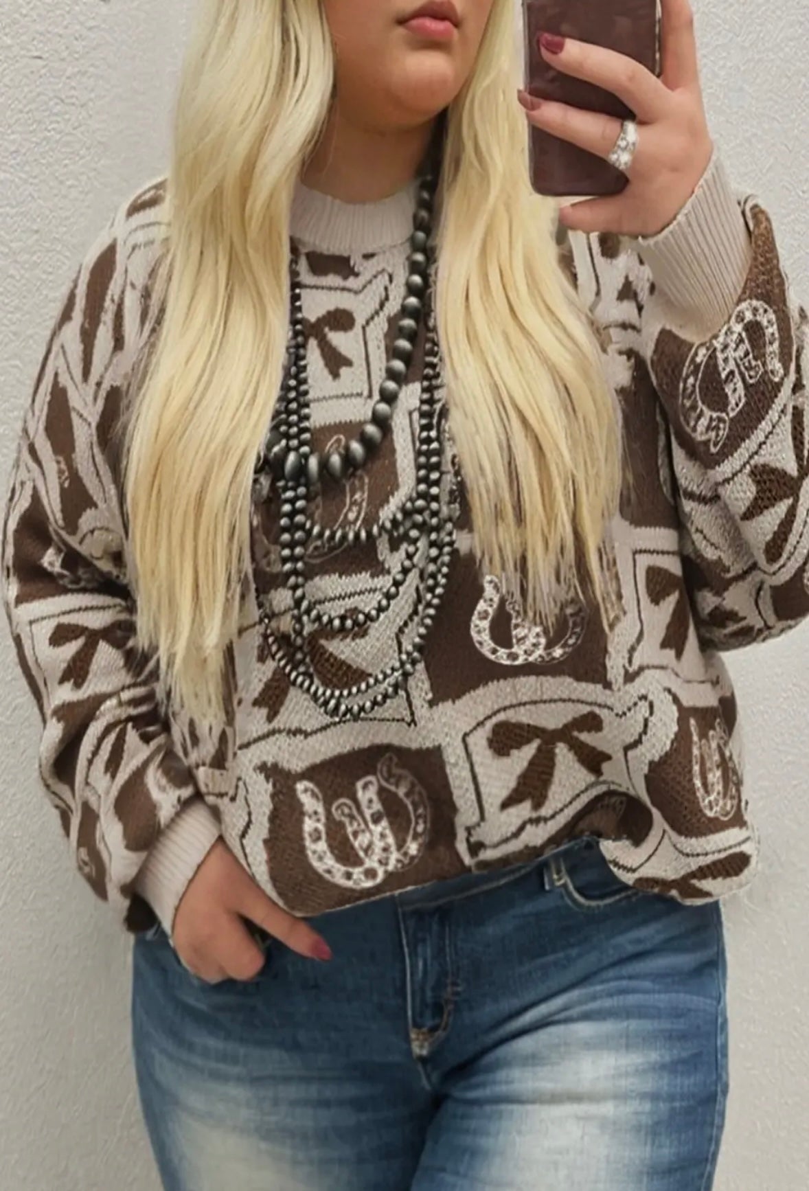 Bows Horseshoes Pattern Western Sweater