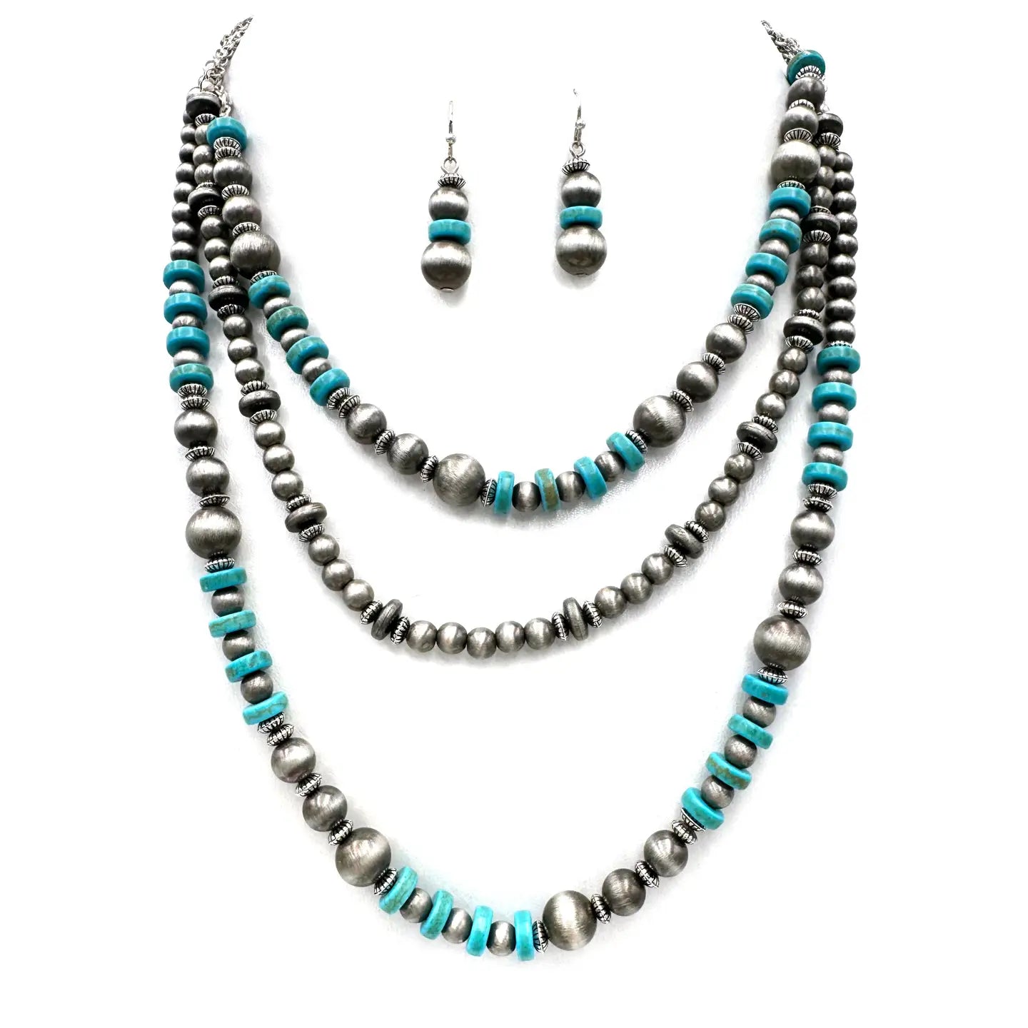 Navajo Turquoise Layer Necklace Earrings Set