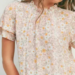 Spring Time Floral Trim Blouse
